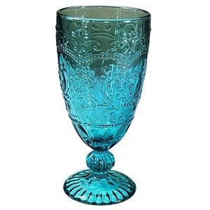Pioneer Woman Amelia Teal Iced Tea Goblet Embossed Glass